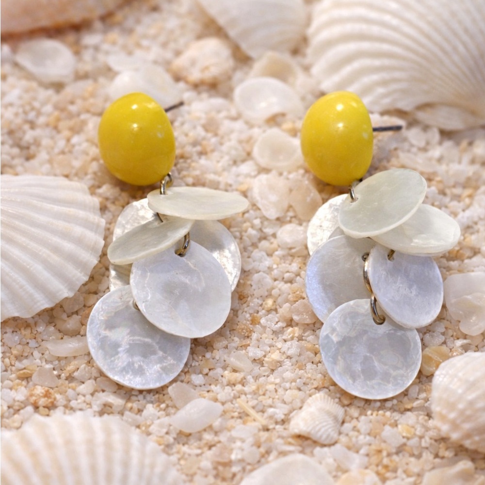 Elegant Yellow and White Shell Earrings